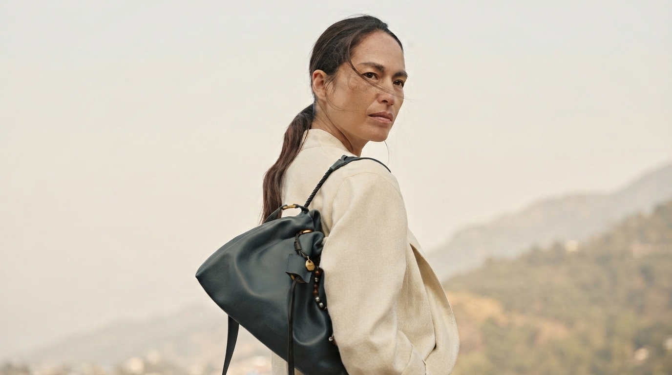 Elegant Songmont and Cafuné luxury handbags displayed in a high-fashion setting, representing the rise of Chinese brands in the global market.